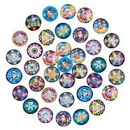 SUNNYCLUE Glass Cabochons, Flat Round, Kaleidoscope Pattern, Mixed Color, 25x6mm, 20colors, 2pcs/color, 40pcs/set(GGLA-SC0001-03)