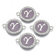 Alloy Enamel Links Connectors, with Crystal Rhinestones, Flat Round with Letter, Silver Color Plated, Letter.Y, 22x16x2mm, Hole: 1.8mm(ENAM-TAC0003-01S-01Y)