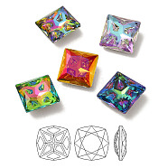 K9 Glass Rhinestone Cabochons, Point Back & Back Plated, Faceted, Square, Mixed Color, 18x18x7.5mm(RGLA-P036-09B-M)