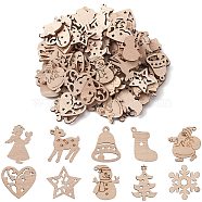 100Pcs Christmas Unfinished Wooden Ornaments, Hanging Decorations, for Party Gift Home Decoration, Snowman/Star/Heart, BurlyWood, 3cm(WOCR-CJ0001-02)