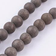 Natural Pyrite Beads Strands, Round, Frosted, 4mm, Hole: 1mm, about 45pcs/strand, 8 inch(G-P303-03-4mm-8)