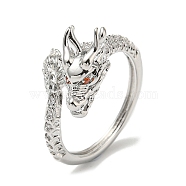 Dragon Brass with Cubic Zirconia Open Cuff Ring, Real Platinum Plated, Inner Diameter: 17.6mm(RJEW-L111-02P)