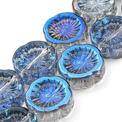 Half Plated Electroplate Glass Transparent Beads Strands, Flower, Dodger Blue, 14x14.5x5.5mm, Hole: 1.2mm, about 45pcs/strand, 25.83 inch(65.6cm)(EGLA-G037-10A-HP05)