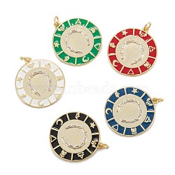 Brass Micro Pave Clear Cubic Zirconia Pendants, with Enamel, Real 18K Gold Plated, Long-Lasting Plated, Flat Round with Horseshoe, Mixed Color, 26.5x24x2.5mm, Hole: 3mm, Jump Ring: 5x0.8mm(KK-G399-07)