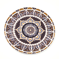 Printed Wooden Big Pendants, Dyed, Flat Round with Flower, Colorful, 60x2.5mm, Hole: 1.5mm(WOOD-S042-45)