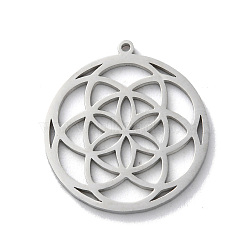 Anti-Tarnish 304 Stainless Steel Pendants, Laser Cut, Flower Charm, Stainless Steel Color, 21.5x19.5x1.5mm, Hole: 1mm(STAS-S149-02P)