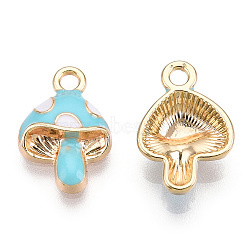 Alloy Pendants, with Enamel, Light Gold, Mushroom, Light Sky Blue, 16x11x4mm, Hole: 1.8mm(X-ENAM-S119-039A)