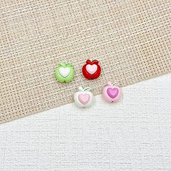 Baking Paint Alloy Enamel Beads, Apple with Heart Pattern, Mixed Color, 14x13x8.5mm, Hole: 1.7mm, 4pcs/set(FIND-G092-10)