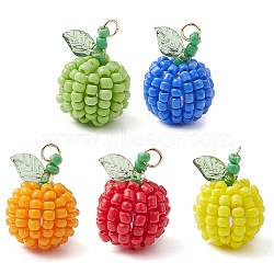 5Pcs 5 Colors Handmade Seed Beads Pendants, with Glass Pearl Beads, Apple, Mixed Color, 21.5x15mm, Hole: 2mm, 1pc/color(PALLOY-TA00159)