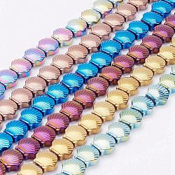 Electroplate Non-Magnetic Synthetic Hematite Beads Strands, Shell, Mixed Color, 8x9x4mm, Hole: 0.5mm, about 49pcs/strand, 16.1 inch(41cm)(G-F510-15)