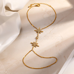 Summer 304 Stainless Steel Crystal Rhinestone Star Link Hand Chain Ring Bracelets for Women, Real 18K Gold Plated, 6.65 inch(16.9cm), Inner Diameter: 1.97 inch(5cm)(SA-CBAAE04-04G)