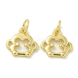 Rack Plating Brass Pendants, with Jump Rings, Long-Lasting Plated, Lead Free & Cadmium Free, Zodiac Charm, Monkey, 10.8x11x1.5mm, Hole: 3.5mm(KK-K386-01G-G)