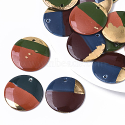 Handmade Porcelain Pendants, Ornamental with Gold, Flat Round, Mixed Color, 39x4.5mm, Hole: 2.5mm(PORC-S501-032)