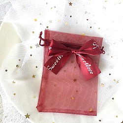 Rectangle Organza Drawstring Bags, Bowknot Gift Storage Pouches, Dark Red, 15x10cm(PAAG-PW0007-09B-04)