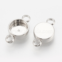 Brass Cabochon Connector Settings, Plain Edge Bezel Cups, Flat Round, Real Platinum Plated, Tray: 6mm, 12x7mm, Hole: 1.5mm(KK-N186-82)