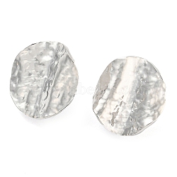 Brass Hammered Texture Stud Earring Finding, Twist Flat Round, with Vertical Loops, Real Platinum Plated, 19x17.5mm, Hole: 2.5mm, Pin: 0.7mm(KK-L208-51P)