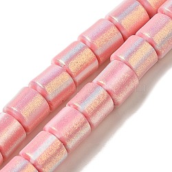 Polymer Clay Beads Strands, with Glitter Powder, Column, Pink, 6~6.5x6.5~7mm, Hole: 1.2mm, about 63~65pcs/strand, 16.14~16.46''(41~41.8cm)(CLAY-H006-04I)