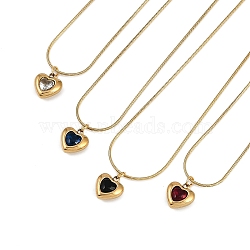 PVD Vacuum Plating 304 Stainless Steel Cubic Zirconia Heart Pendant Round Snake Chain Necklaces for Women, Golden, Mixed Color, 17.72~17.91 inch(45~45.5cm)(NJEW-Z044-08G)