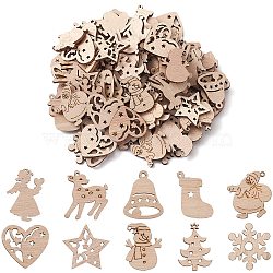 100Pcs Christmas Unfinished Wooden Ornaments, Hanging Decorations, for Party Gift Home Decoration, Snowman/Star/Heart, BurlyWood, 3cm(WOCR-CJ0001-02)