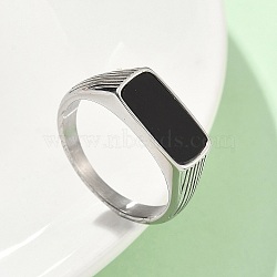 316L Stainless Steel Natural Gemstone Finger Rings for Women, Rectangle, US Size 9(18.9mm)(RJEW-U054-02C-02P)