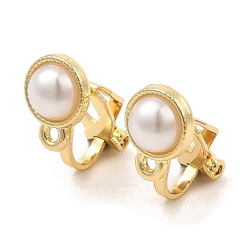 Alloy Clip-on Earring Findings, with Horizontal Loops & Imitation Pearl, for Non-pierced Ears, Half Round, Golden, 15.5x7.5x14.5mm, Hole: 1.2mm