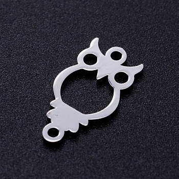 201 Stainless Steel Links connectors, Owl, Stainless Steel Color, 16x9x1mm, Hole: 1.2mm