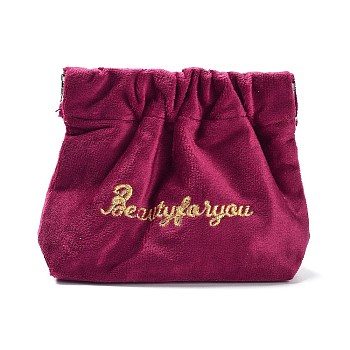 Velvet Spring Snap Closure Change Purse, Embroidered Word Clutch Bags, Storage Pouch for Jewelry Earphone, Rectangle, Camellia, 12x13.5x1.8cm