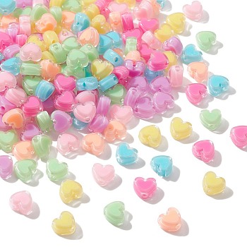 200Pcs Transparent Acrylic Beads, Bead in Bead, Heart, Mixed Color, 7.5x8x4mm, Hole: 1.8mm