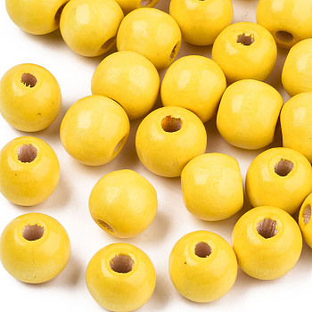 Natural Wood Beads, Lead Free, Dyed, Round, Gold, 1/2 inch(14mm), Hole: 4mm