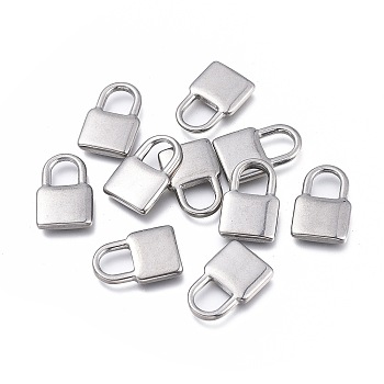 304 Stainless Steel Pendants, Lock, Stainless Steel Color, 18.7x12.5x3mm, Hole: 7x6mm