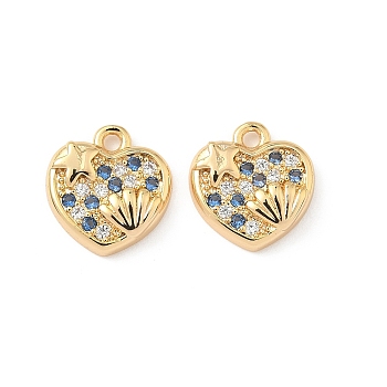 Brass Micro Pave Cubic Zirconia Charms, Nickel Free, Real 18K Gold Plated, Heart, 11.5x10.5x2.5mm, Hole: 1.4mm