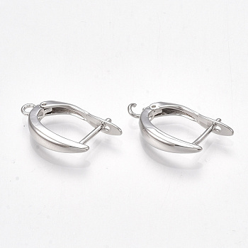 Brass Hoop Earring Findings with Latch Back Closure, Nickel Free, Real Platinum Plated, 21x12x3.5mm, Hole: 1.5mm, Pin: 1mm