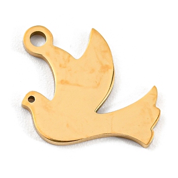 Golden Plated 304 Stainless Steel Pendants, Laser Cut, Pigeon, 12x13x1mm, Hole: 1.2mm