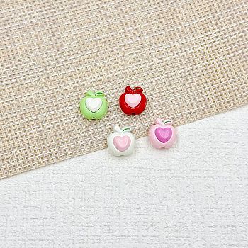 Baking Paint Alloy Enamel Beads, Apple with Heart Pattern, Mixed Color, 14x13x8.5mm, Hole: 1.7mm, 4pcs/set