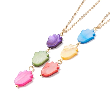 Natural Shell Tulip Pendant Necklace with 304 Stainless Steel Chains for Women, Golden, Colorful, 17.76~17.91 inch(45.1~45.5cm)