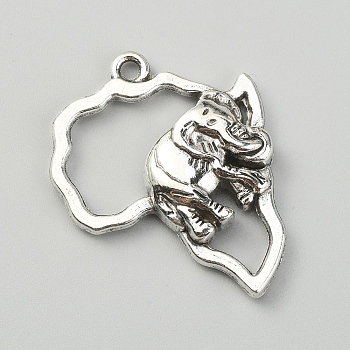 Tibetan Style Alloy Pendants, Africa Map with Elephant, Antique Silver, 29.5x23.5x5mm, Hole: 1.4mm