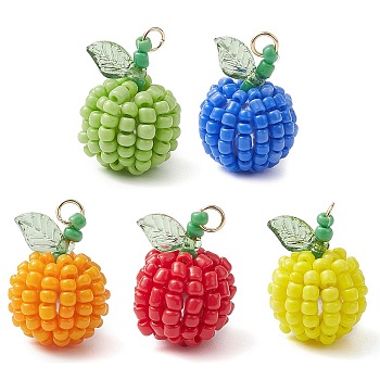 5Pcs 5 Colors Handmade Seed Beads Pendants, with Glass Pearl Beads, Apple, Mixed Color, 21.5x15mm, Hole: 2mm, 1pc/color