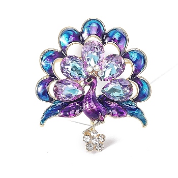 Alloy Rhinestone Brooch for Backpack Clothes, Violet, 40x35mm