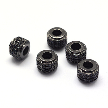 Rack Plating Brass Cubic Zirconia European Beads, Large Hole Beads, Long-Lasting Plated, Cadmium Free & Lead Free, Column, Gunmetal, 9x7mm, Hole: 4mm