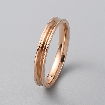 Titanium Steel Grooved Finger Ring Settings, Ring Core Blank, for Inlay Ring Jewelry Making, Rose Gold, US Size 14 1/4(23.2mm), Slot: 2mm
