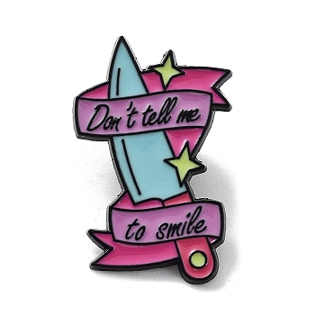Cartoon Word Dot's Tell Me to Smile Knife Alloy Enamel Pin Brooch, for Backpack Clothes, 32.5x20x1.4mm