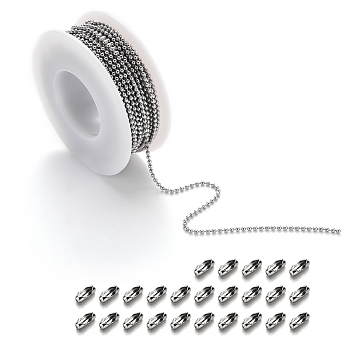 304 Stainless Steel Ball Chains and Ball Chain Connectors Set, Stainless Steel Color, 1.5mm, about 10m/roll