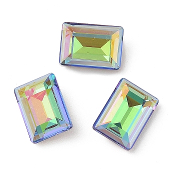 Glass Rhinestone Cabochons, Flat Back & Back Plated, Faceted, Rectangle, Sphinx, 14x10x5.5mm