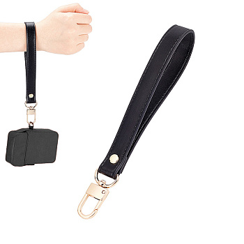 PU Imitation Leather Wristlet Bag Straps, with Alloy Swivel Clasp, for Purse Clutch Bag, Black, 21x1.8cm