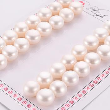 Grade AAA Natural Cultured Freshwater Pearl Beads, Half Drilled, Flat Round, White, 11~12x6~7mm, Half Hole: 1mm