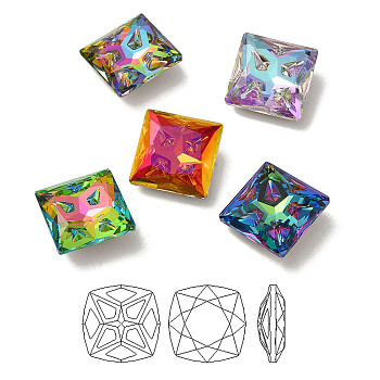 K9 Glass Rhinestone Cabochons, Point Back & Back Plated, Faceted, Square, Mixed Color, 18x18x7.5mm