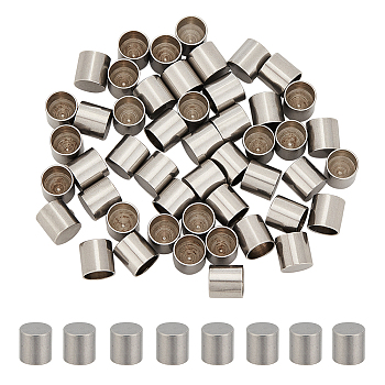 50Pcs 201 Stainless Steel Cord Ends, End Caps, Column, Stainless Steel Color, 8x8mm, Inner Diameter: 7mm