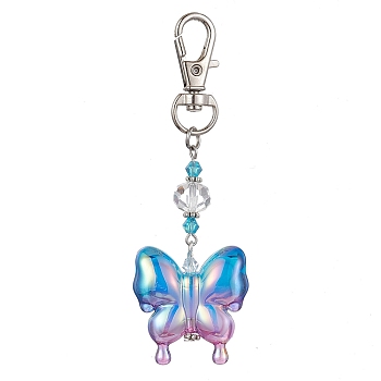 Acrylic Butterfly Pendants Decorations, with Alloy Swivel Lobster Claw Clasps, Platinum, Royal Blue, 90mm