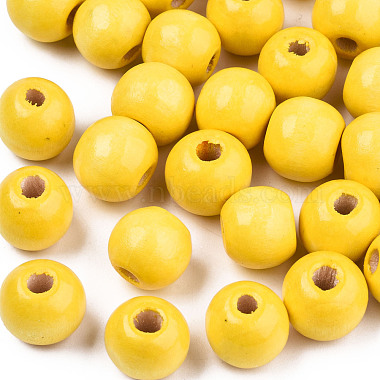 14mm Yellow Round Wood Beads