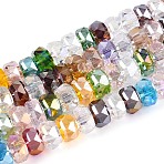 Electroplate Transparent Glass Beads Strands, Rondelle, Faceted, Mixed Color, 5.5~6.5x3.5~4.5mm, Hole: 1~1.4mm, about 91~100pcs/strand, 14.17~17.32 inch(36~44cm)(EGLA-N022-05B-C01)